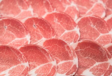 fresh sliced pork stack on plateの写真素材