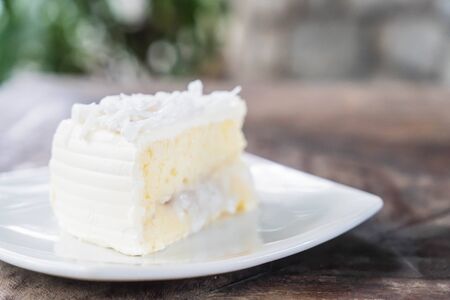 coconut cake on white plateの写真素材