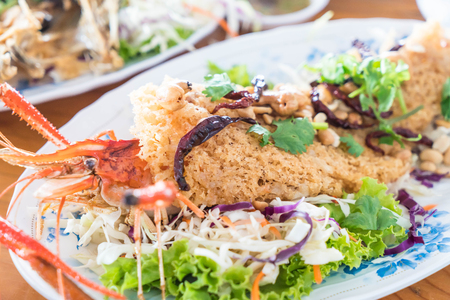 Crispy shrimp salad with green mangoの写真素材