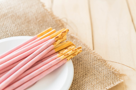 biscuit stick with strawberry flavoredの写真素材