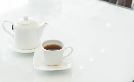 hot tea cup on the tableの写真素材