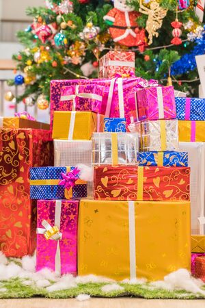 many colorful gift boxの写真素材