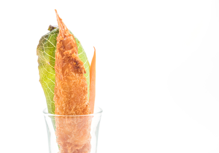 batter-fried prawns on white backgroundの写真素材