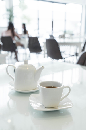 hot tea cup on the tableの写真素材
