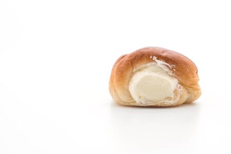 bread roll with cream on white background
