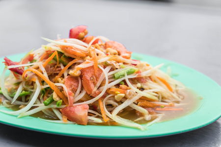 spicy papaya salad (som tum) - thai foodの写真素材