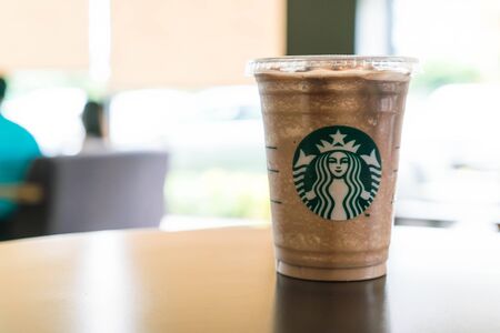 Bangkok Thailand, Jul 10 2016 : Iced chocolate frappuchino on table in Starbuck cafeのeditorial素材