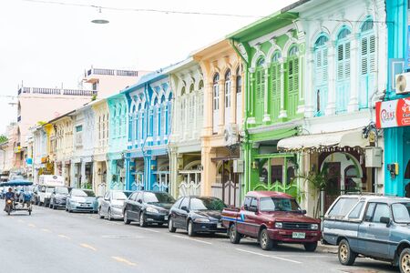 PHUKET, THAILAND -OCT 30, 2016, Phuket town, Thailand: Phuket old town with old buildings in Sino Portuguese style is a very famous tourist destination of Phuket.のeditorial素材