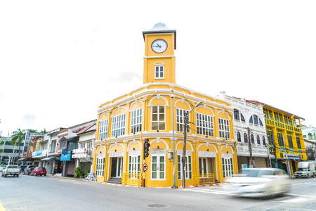PHUKET, THAILAND -OCT 30, 2016, Phuket town, Thailand: Phuket old town with old buildings in Sino Portuguese style is a very famous tourist destination of Phuket.のeditorial素材