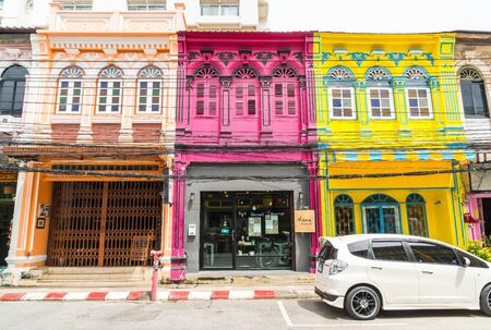 PHUKET, THAILAND -OCT 30, 2016, Phuket town, Thailand: Phuket old town with old buildings in Sino Portuguese style is a very famous tourist destination of Phuket.のeditorial素材