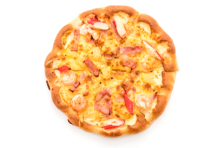 hawaiian seafood pizza isolated on white background - Unhealthy and Junk foodの写真素材
