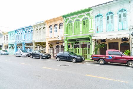PHUKET, THAILAND -OCT 30, 2016, Phuket town, Thailand: Phuket old town with old buildings in Sino Portuguese style is a very famous tourist destination of Phuket.のeditorial素材