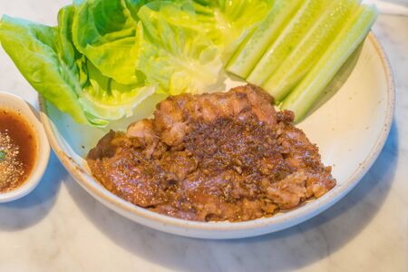 Grilled Pork Neck with Spicy Sauceの写真素材
