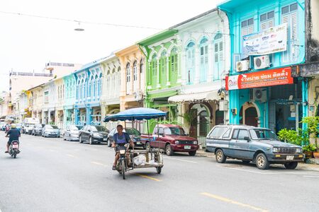 PHUKET, THAILAND -OCT 30, 2016, Phuket town, Thailand: Phuket old town with old buildings in Sino Portuguese style is a very famous tourist destination of Phuket.のeditorial素材