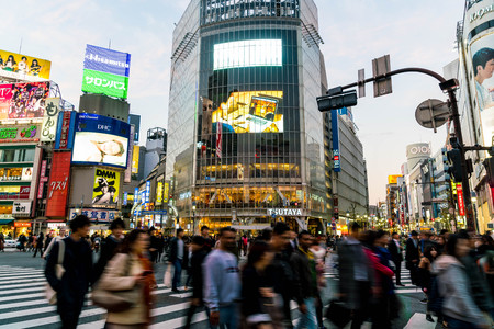 Tokyo, Japan, Nov 17, 2016: Shibuya Crossing Of City street with crowd people on zebra crosswalk in Shibuya town. Shibuya is a special ward located in Tokyo for shopping at night.のeditorial素材