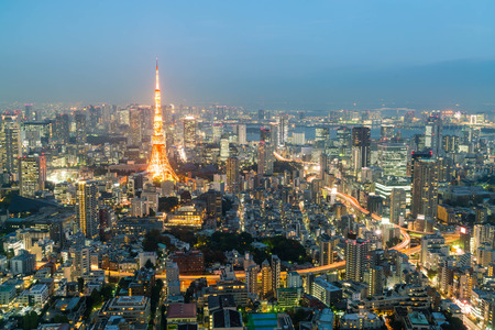 Tokyo city skyline with Tokyo Tower, Tokyo Japanのeditorial素材