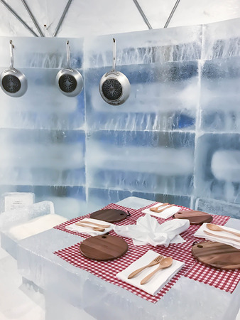 empty table in ice restaurant or ice barの写真素材
