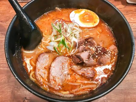 spicy ramen with pork - japanese noodleの写真素材