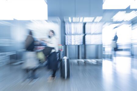 abstract blur in airport  for background - blue white balance processing styleの写真素材