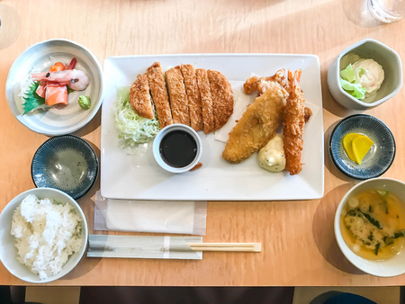 Crispy fried pork, shrimp, chicken - tonkatsu , Japanese foodの写真素材