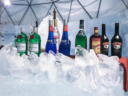 Hokkaido, Japan - DEC 13, 2016 : A cool ice bar occupies the middle of a ski resort in Hokkaido, Japanのeditorial素材