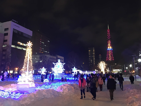 SAPPORO, JAPAN - DEC 17, 2016: Christmas celebrate at Odori park in front of Sapporo TV tower in Japanのeditorial素材