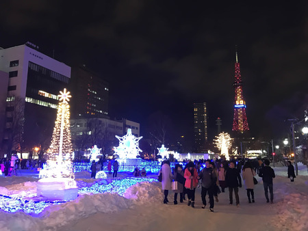 SAPPORO, JAPAN - DEC 17, 2016: Christmas celebrate at Odori park in front of Sapporo TV tower in Japanのeditorial素材