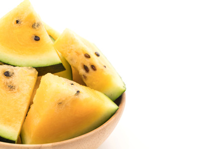 fresh yellow watermelon on white backgroundの写真素材