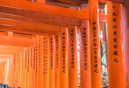 Selective Focus Point - Red Tori Gate at Fushimi Inari Shrine in Kyoto, Japan.のeditorial素材