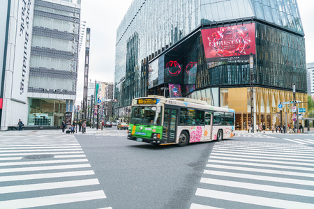 TOKYO, JAPAN - November 16 , 2016 : Cityscape at Tokyo Ginza District. Ginza is recognized by many as one of the most luxurious shopping districts in the world.のeditorial素材