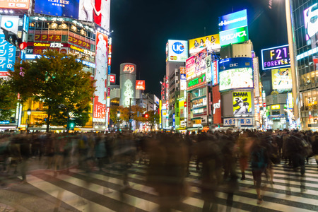 Tokyo, Japan, Nov 17, 2016: Shibuya Crossing Of City street with crowd people on zebra crosswalk in Shibuya town. Shibuya is a special ward located in Tokyo for shopping at night.のeditorial素材