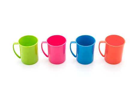 colorful plastic glass on white backgroundの写真素材