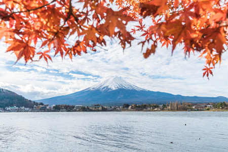 Mountain Fuji San with cloudy at Kawaguchiko Lake in Japan.の写真素材