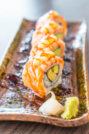 grilled salmon sushi roll - japanese foodの写真素材