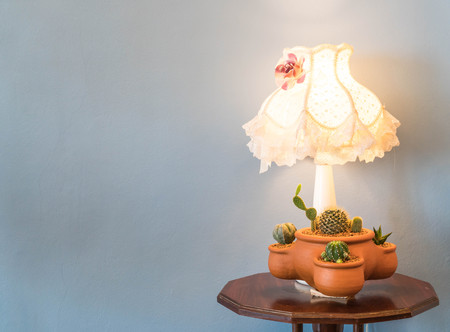 vintage lamp decoration with empty wall - vintage effect filterの写真素材