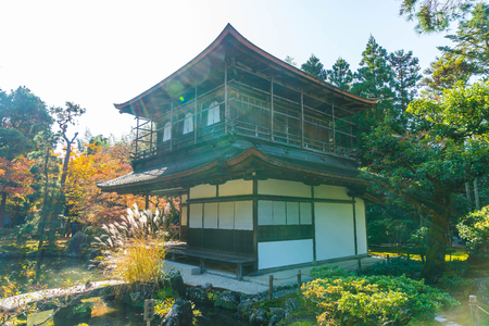 Beautiful Architecture at Silver Pavillion Ginkakuji temple in Kyoto, Japan.のeditorial素材