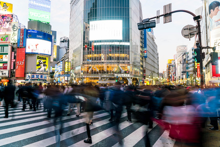 Tokyo, Japan, Nov 17, 2016: Shibuya Crossing Of City street with crowd people on zebra crosswalk in Shibuya town. Shibuya is a special ward located in Tokyo for shopping at night.のeditorial素材