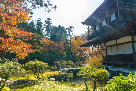 Beautiful Architecture at Silver Pavillion Ginkakuji temple in Kyoto, Japan.のeditorial素材