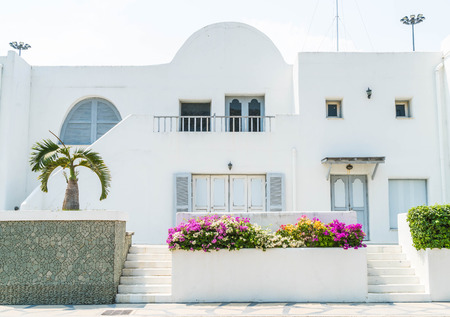Beautiful Architecture building Exterior with santorini and greece style - Vintage light filter