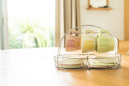 coffee cup on wood tableの写真素材