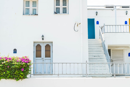 Beautiful Architecture building Exterior with santorini and greece style - Vintage light filterの写真素材