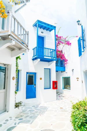 Beautiful Architecture building Exterior with santorini and greece style - Vintage light filterのeditorial素材