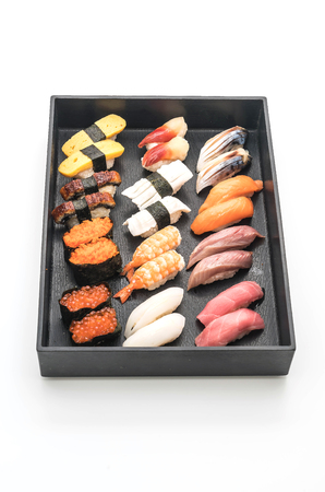 mixed sushi nigiri - japanese food style on white backgroundの写真素材