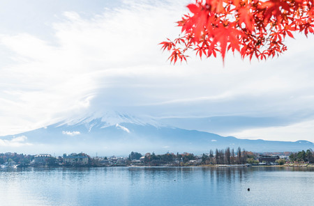 Mountain Fuji San with cloudy at Kawaguchiko Lake in Japan.の写真素材