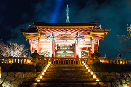 Beautiful Architecture in Kiyomizu-dera Temple Kyoto, Japan at nightのeditorial素材