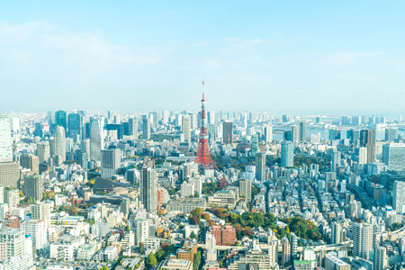 Tokyo city skyline with Tokyo Tower, Tokyo Japanのeditorial素材