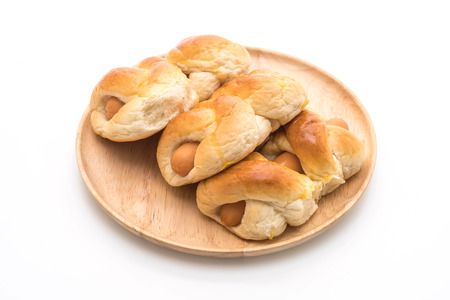 sausage roll bread isolated on white backgroundの写真素材