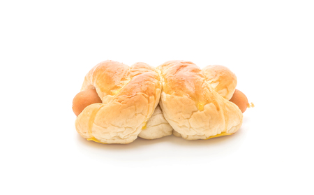 sausage roll bread isolated on white backgroundの写真素材