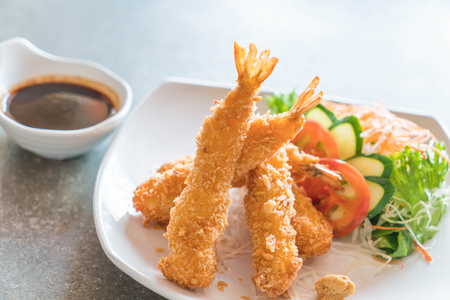 fried shrimp with tonkatsu sauce - japanese  food styleの写真素材