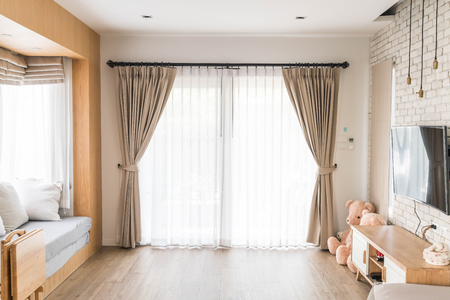 Curtain interior decoration in living room with sunlightの写真素材